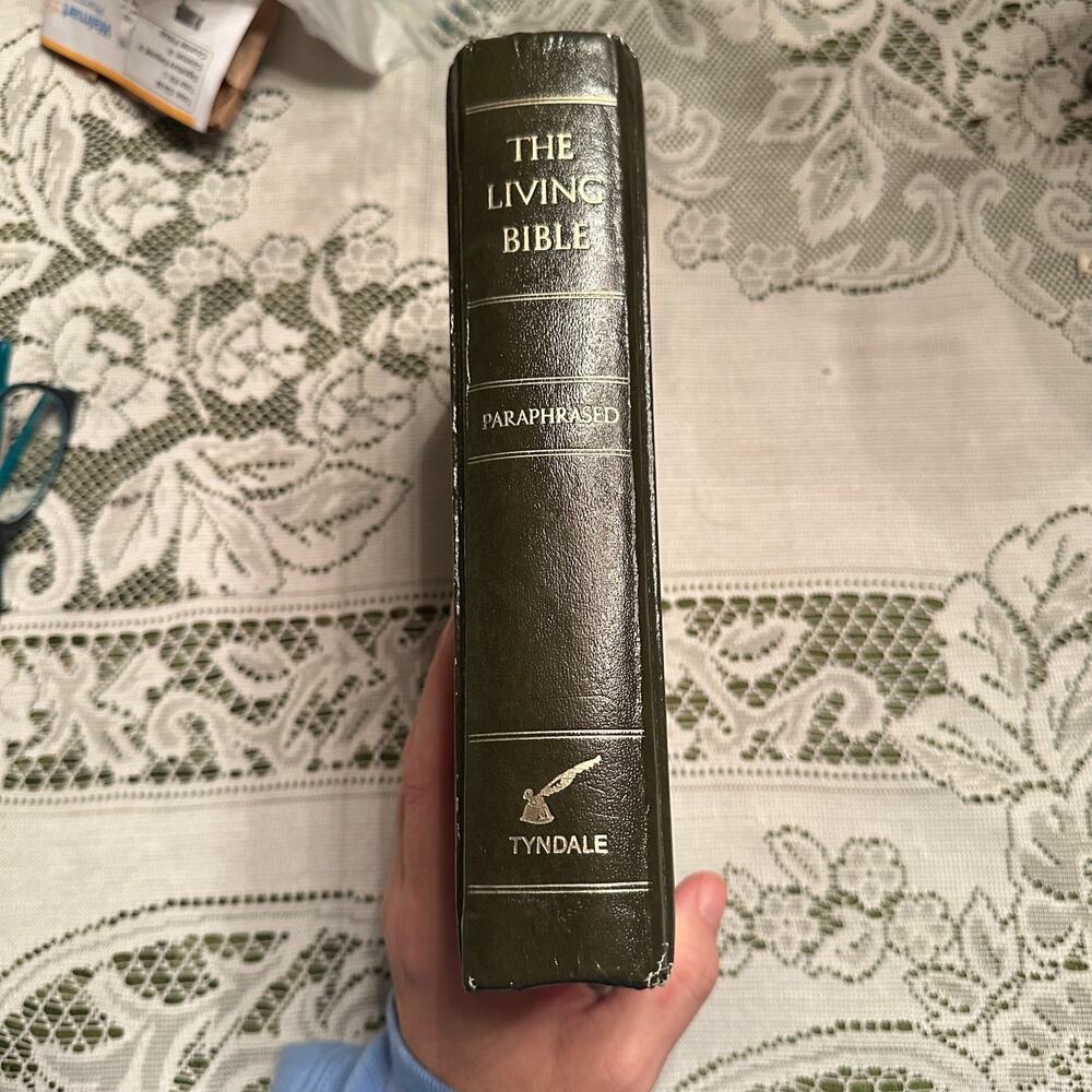 The Living Bible Paraphrased TYNDALE VTG Hardcover Green Faux Leather 1973 *Read - Picture 5 of 14
